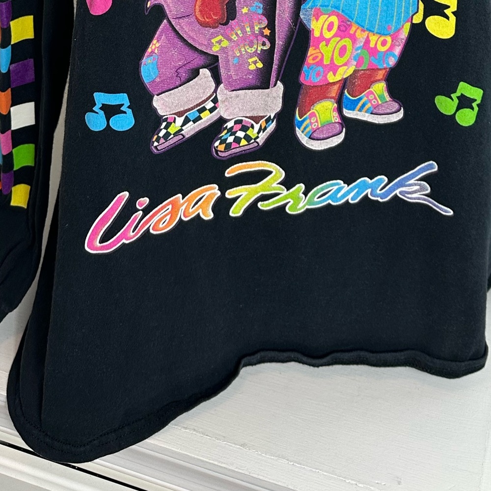 Lisa Frank Black Long Sleeve Tee with Neon Rainbow 1993 Bear Graphic - Picture 2 of 13